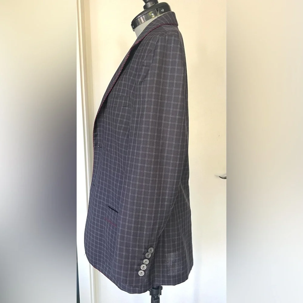 GUCCI Checkered wool Blazer with red stitch trim, blue/red, IT48R, (38R US), GUC - Picture 9 of 15